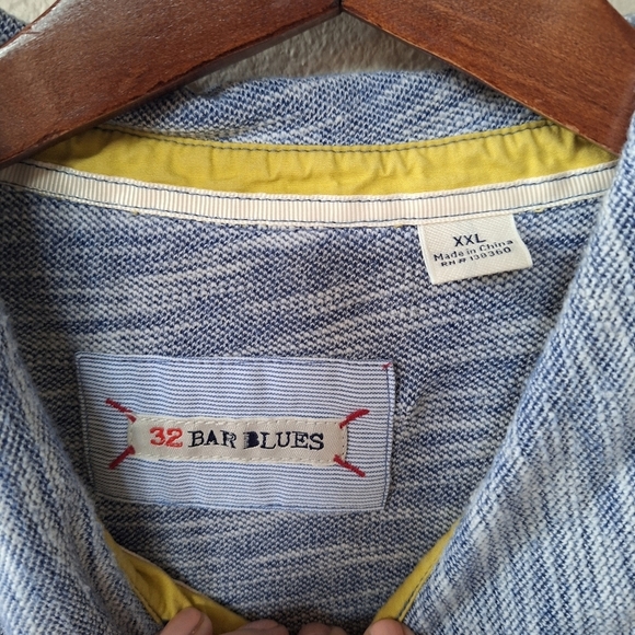 32 Bar Blues Mens Short Sleeve Polo Shirt. Blue/White Heathered. Size XXL - Picture 2 of 8